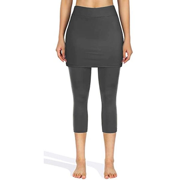 

yoga outfit women fitness pants tennis skirted leggings pockets elastic sports capris skirts legging running pants#30