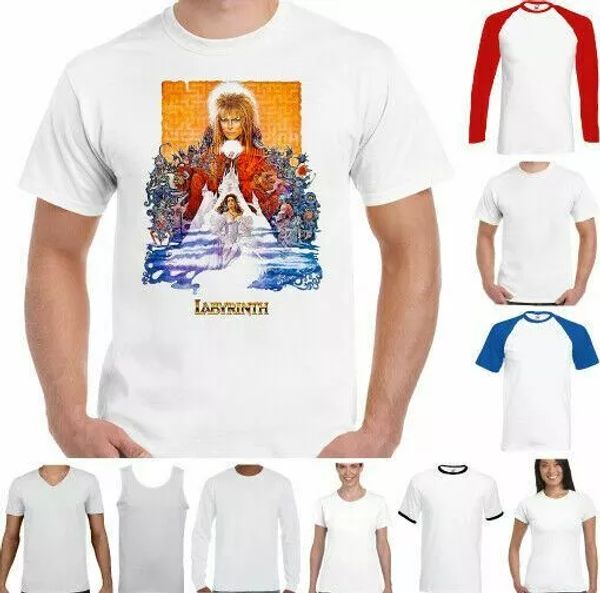 

labyrinth t-shirt, man david bowie 80s movie tee poster fantasy film, White;black