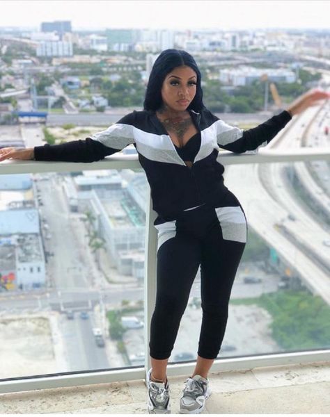 

ueteey two-piece casual patchwork zip design pants set women's two piece, White