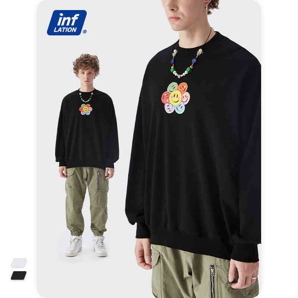 

men's hoodies inf men's wear - spring 2022 new street personalized loose pattern funny smiling face printed round neck sweater, Black