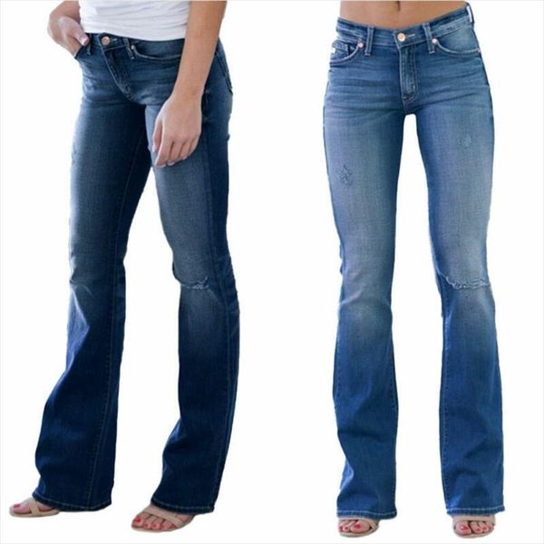 

jeans ripped bootcut slim womens pants casual denim trousers fashion clothing, Black;white