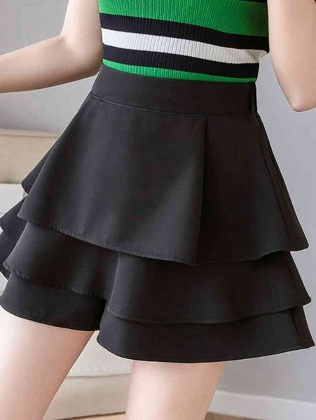 

Chic Sweet Female Shorts Skirts Spring Cute Solid Ruffles Stitching Elastic High Waist Versatile A-line Short, White;black