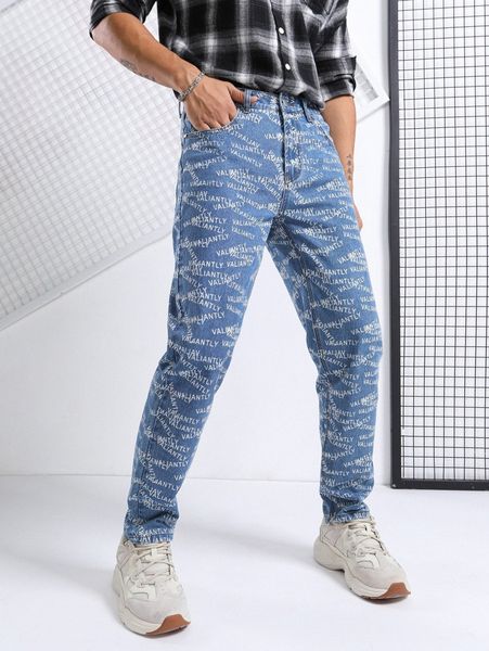 

men random letter graphic patched detail jeans 61on#, Blue