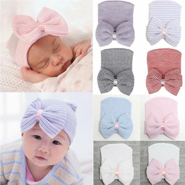 

caps & hats baby girls infant striped cap, warm hat, soft comfy bowknot cap, Yellow