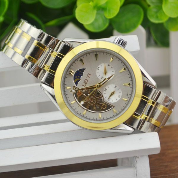 

korean high grade fashion hollow out automatic mechanical watch men's steel belt, Slivery;brown