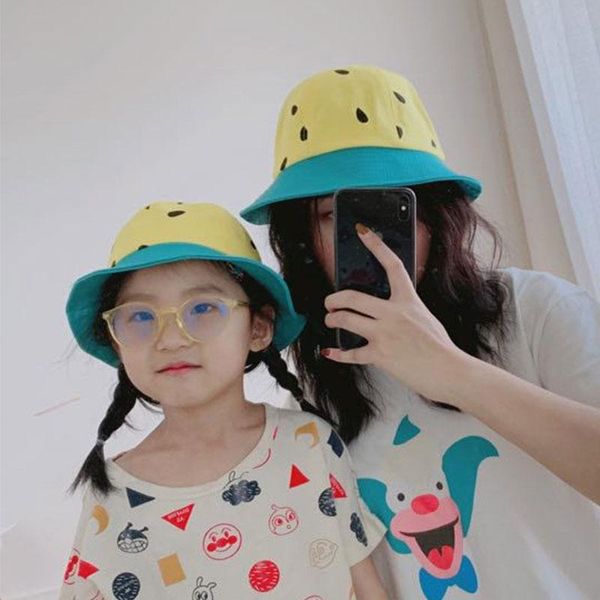 

caps & hats baby girl boy hat summer sun fisherman all-match cartoon watermelon parent-child sunscreen for kids breathable, Yellow