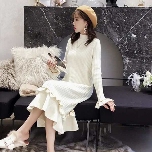 

casual dresses 2021 women pullover winter dress sweater knitted knee-length bodycon long female autumn, Black;gray