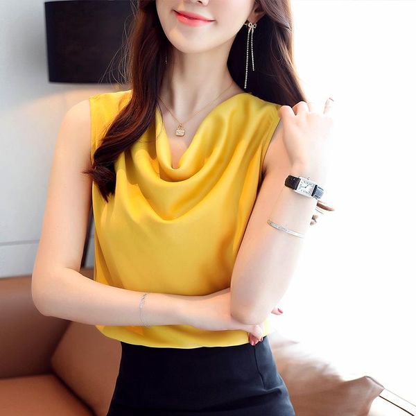 

women's blouses & shirts shirt summer ruffle collar sleeveless satin chiffon temperament 4-1184#], White