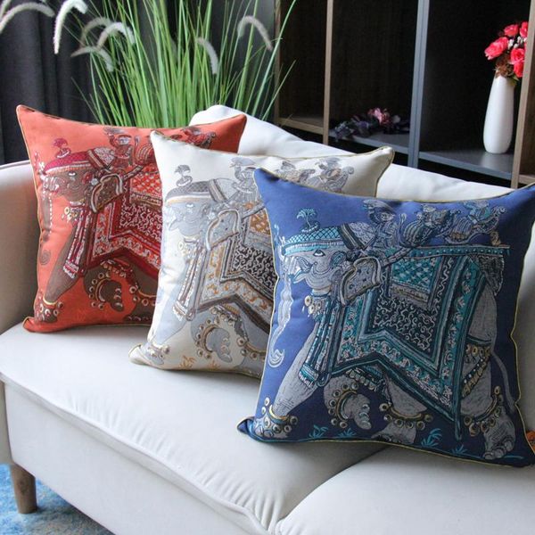 

cushion/decorative pillow luxury india elephant jacquard cover blue beige red home decoration cushion sofa pillowcase 50x50 cm