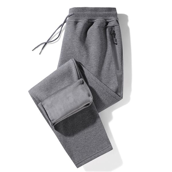 

winter zip pockets thick warm fleece sweatpants men joggers sportswear casual track pants male plus size thermal trousers 8xl 211112, Black