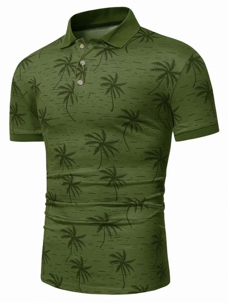 

men coconut tree print polo shirt q16g#, White;black