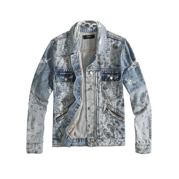 

2021 jacket clothes am rivet cashew flower denim men and women, Black;brown