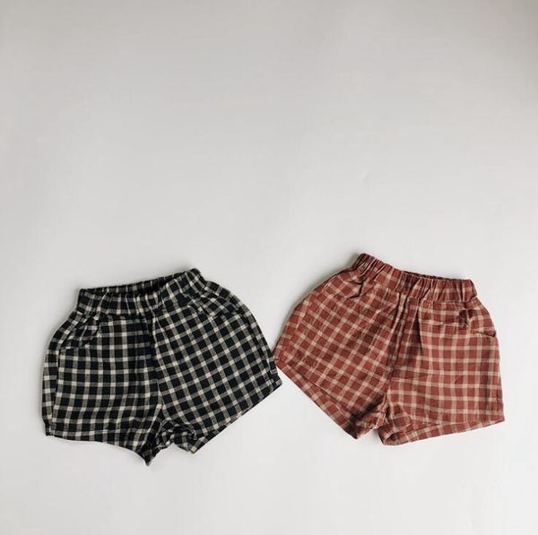 

shorts 2021 girls boys plaid cotton linen summer fashion kids 2-7t ho348, Black