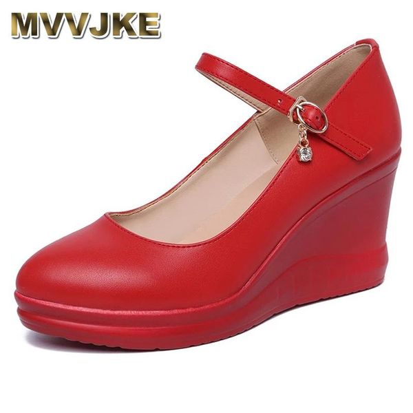 

dress shoes mvvjkebrand woman wedges high heels 2021 comfort fashion pointed work genuine leather size 33-43, Black