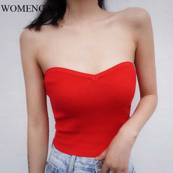

summer knitted vest female european ins explosion slim tight tank no strapless girl tgdh 210603, White