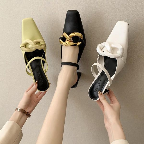 

shoes women female slippers cover toe luxury slides med heeled mules square heel soft 2021 designer high block rubber fabric ro, Black