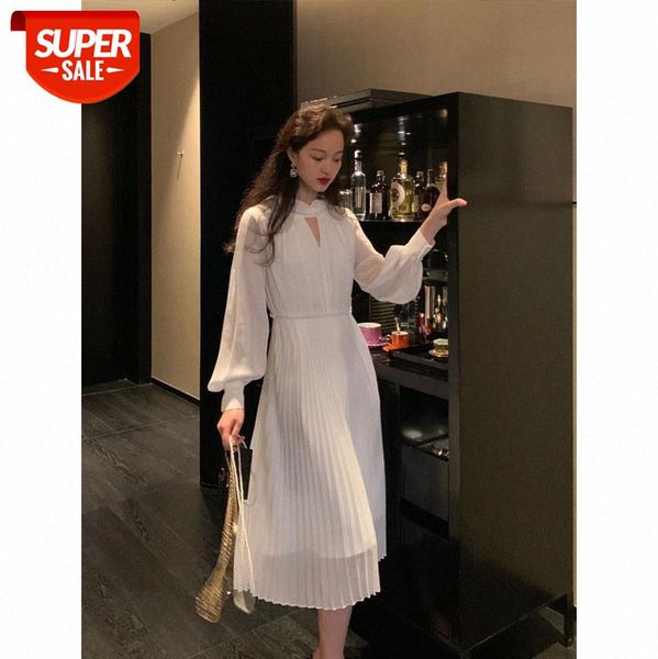 

white french retro dress women's waist was thin and gentle pleated long skirt can be made #n22q, White;black