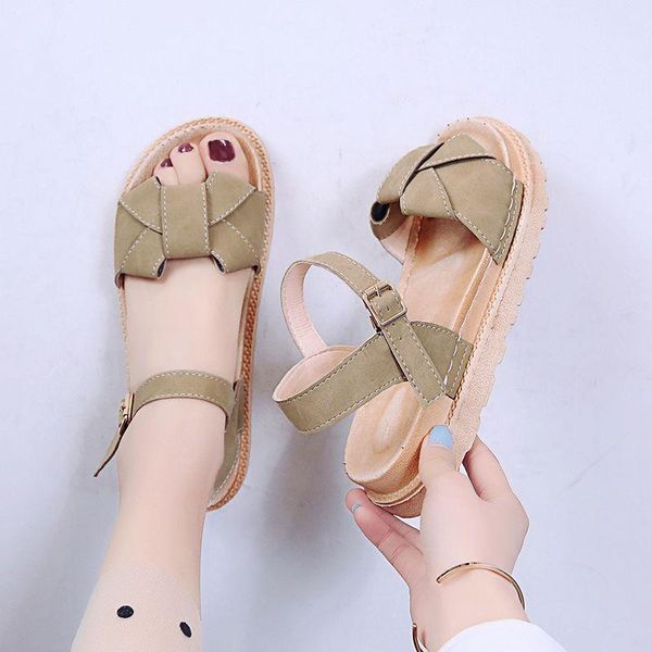 

sandals women's summer pu flat slippers beach 2021 buckle, Black