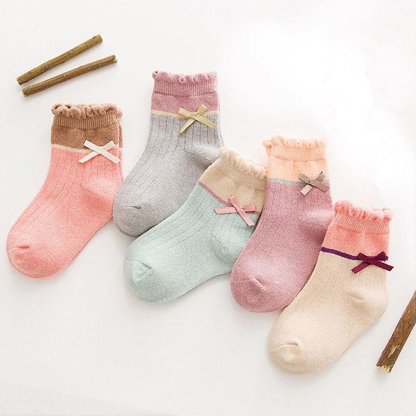 

5pairs cute baby socks long tube kids children leg warmer boot princess girls knee high bow sweet, Pink;yellow