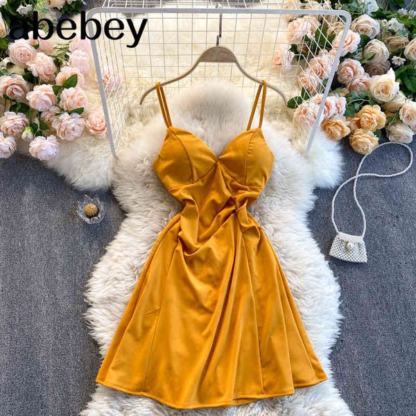 

women deep v neck party dress fashion vacation backless solid strap short es summer korean casual a line 210512, Black;gray