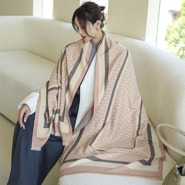 

fashionable new letter printed cashmere scarf luxury designer doublesided shawl simple office women039s warm blanket winter sc, Blue;gray