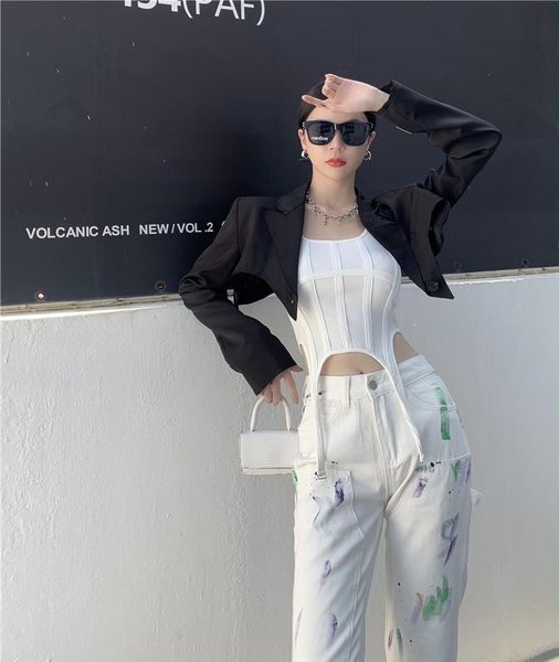 

women's suits & blazers will brief paragraph jackets women early autumn long-sleeved suit loose pure desire wind vest harness two-piece, White;black