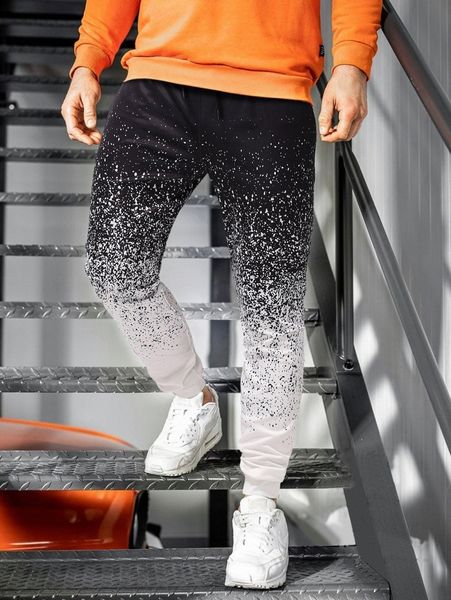 

men splatter painting drawstring waist sweatpants b7y2#, Black