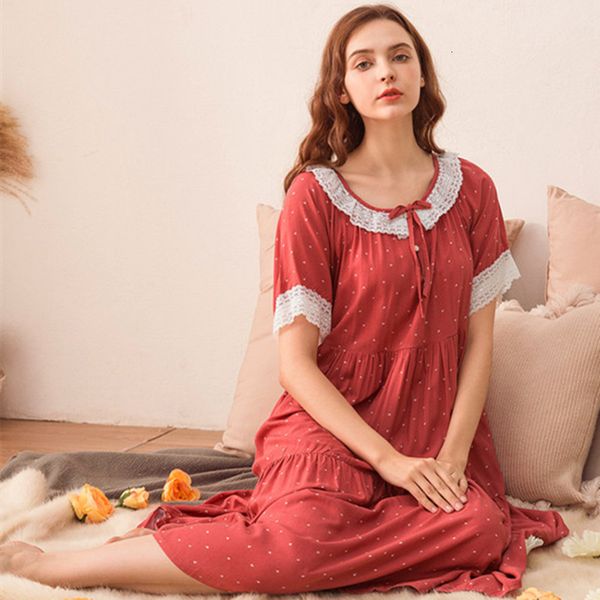 

women's sleepwear fresh nightgowns loose o neck cake short sleeve cotton summer night loungewear lady nightshirt 74q2, Black;red