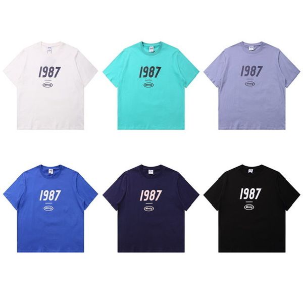 

brand 1987 short sleeve women's printed cotton t-shirt round neck pullover bottom shirt spring summer 87 loose casual half sleeve men&#, White;black