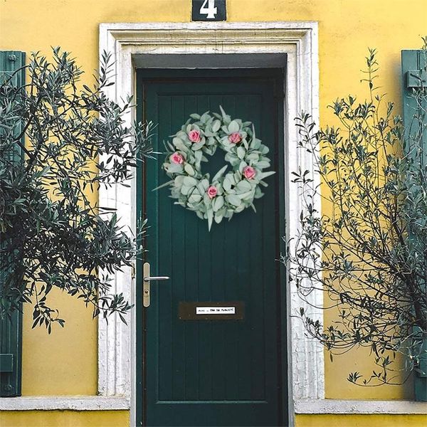 

artificial eucalyptus rose spring round flower wreath for wedding front door h58c decorative flowers & wreaths
