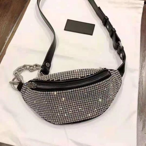 Marsupio da donna Attica con strass Mini marsupio Scomparto con zip Designer Lady Borsa regolabile con cinturino a catena per bici