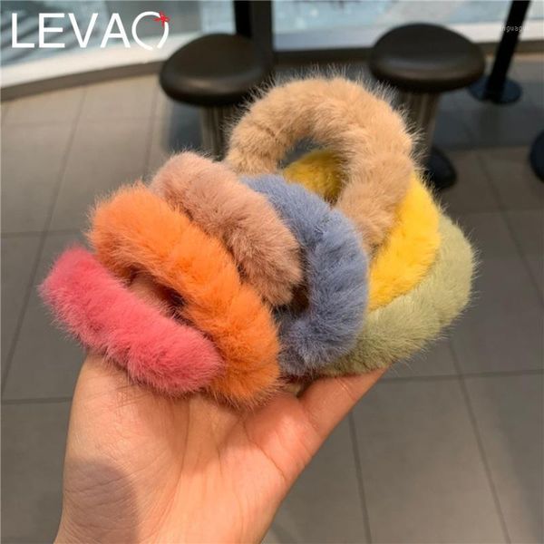 

levao fashion fluffy faux fur furry scrunchie elastic solid hair ring rope band tie round girls ponytail plush accessories1