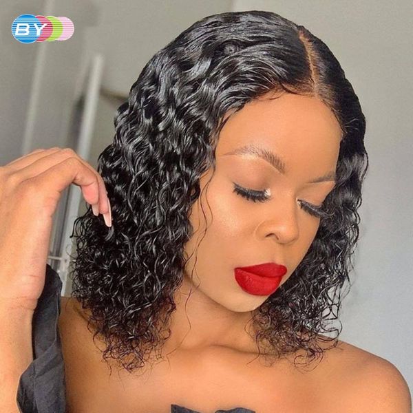

kinky curly lace frontal wigs for black women 4x4 closure bob wig long brazilian human hair 150% density, Black;brown