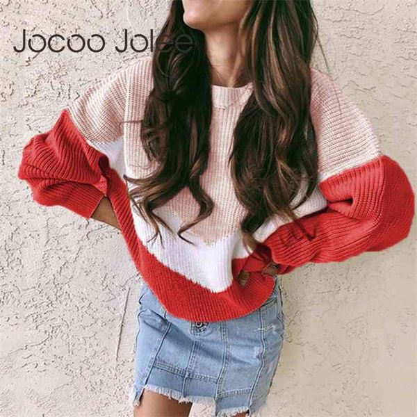 

loose knitted women jumpers long sleeve woman pullovers sweaters casual oversize winter color block striped sweater 210416, White;black