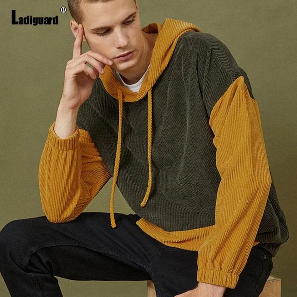

men's hoodies & sweatshirts ladiguard plus size mens fashion hooded sweatshirt male clothing 2021 patchwork streetwear autumn knitt, Black