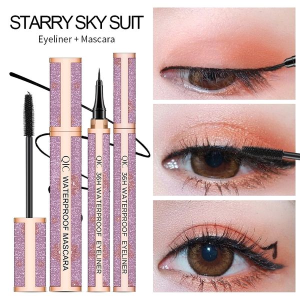 Maquiagem mais nova QIC 4D Firbe Lash Starry Sky terno delineador + rímel 2in1 definir volume de longa duração à prova d 'água lápis kit preto