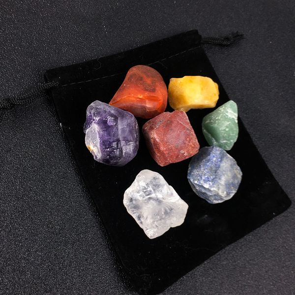 

7pcs chakra stone set irregular raw reiki healing crystal seven chakras energy balancing hand piece natural stones beads decoration jewelry, Black