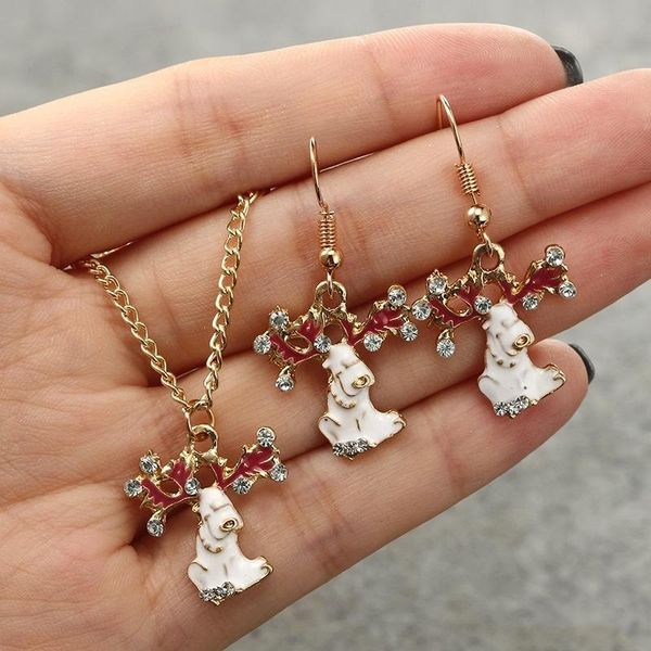 

earrings & necklace women's christmas jewelry set cute elk hook pendant gift party deer earring accessories, Silver