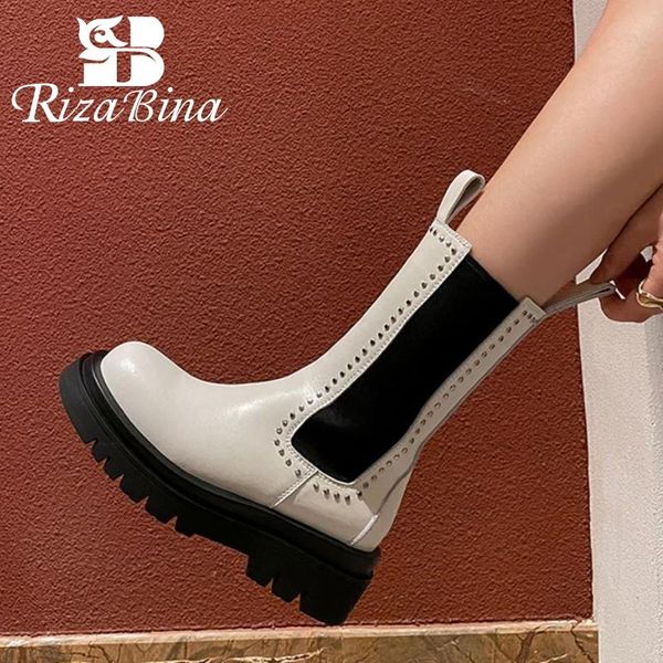 

boots rizabina women half short real leather mix color winter shoes fashion cool party footwear size 34-39, Black