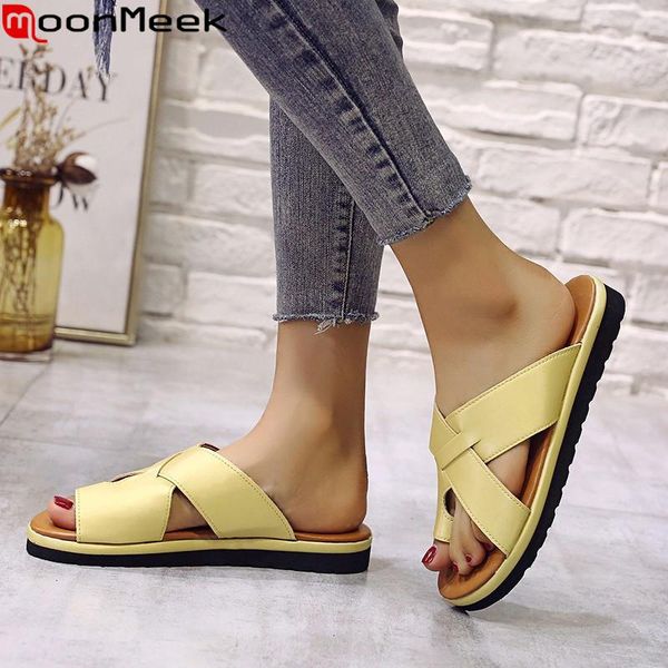 

moonmeek 2021 shoes woman summer sandals solid colors flip flops simple comfortable casual women flat platform, Black