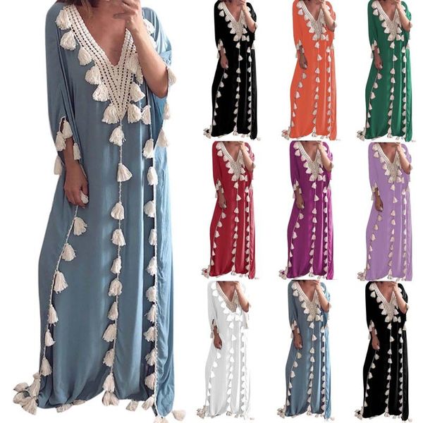 

ethnic clothing women vintage dresses abaya turkey hijab dress middle eastern plus size robe muslim evening tassel long, Red