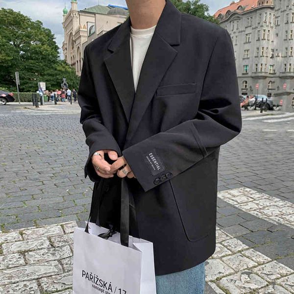 

iefb /men's clothing autumn casual suit jacket male's loose korean trendy handsome big pockets black blazers handsome 9y3908 21052, White;black