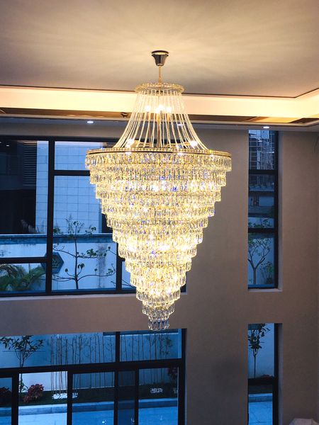 Modern Duplex Villas Luxury Clear Crystal LED Grandi lampade a sospensione Lampadario Luci per hotel Lobby Soggiorno Scala a chiocciola Appartamento Lampadari decorativi
