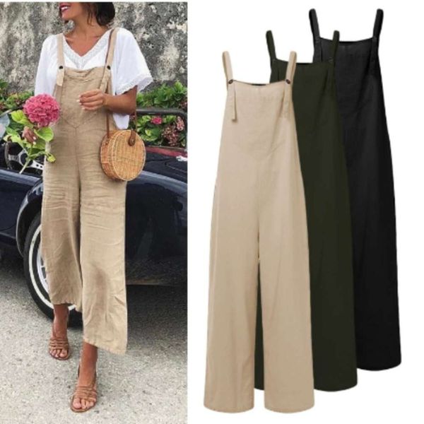 

2021 casual solid cotton and linen jumpsuit, Black;white