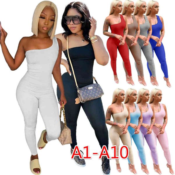 

women designer jumpsuits one shoulder sleeveless hip lifting sports rompers elegant fashion skinny bodysuit clubwear, Black;white