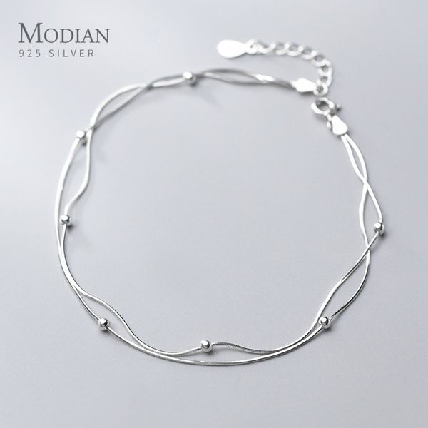 

modian double layer snake chain anklet for women girl with heart lobster clasp fit beads charm anklet fine jewelry, Red;blue