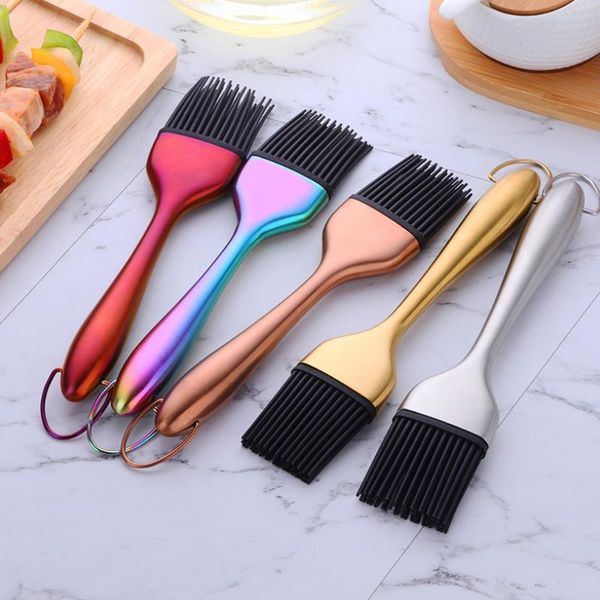 

tools & accessories 1 pcs oil brushes stainless steel silicone kitchen bbq grilling baking cooking barbecue wf