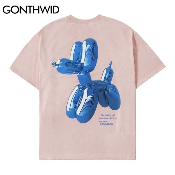 

tees shirts streetwear 3d balloon dog print cotton tshirts men hip hop harajuku short sleeve t-shirts casual loose 210602, White;black