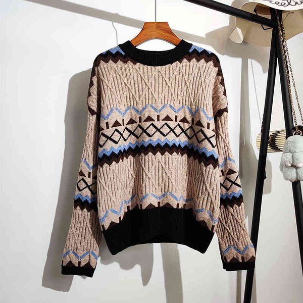 

women's knits & tees fashion jumper pullovers autumn winter thick long sleeved geometrical women sweater female, White