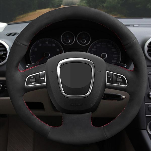 

car steering wheel cover genuine leather suede for audi a3 8p sportback a4 b8 avant a5 8t a6 c6 a8 d3 q5 8r q7 4l s3 s4257t